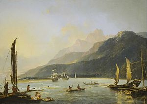 Кораблі «Резолюшн» та «Едвенчер» в затоці Матауей на Таїті (1776)